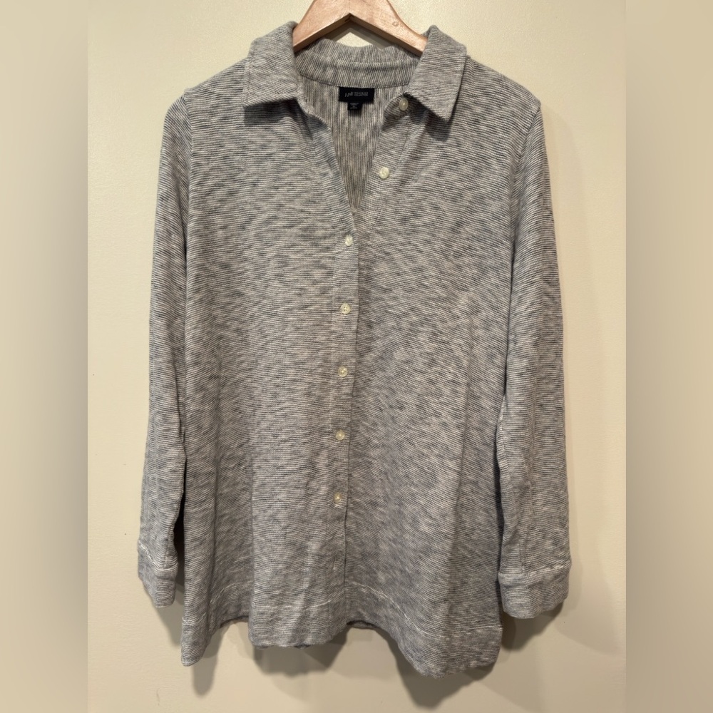 J Jill Gray Striped Long Sleeve Top Size L